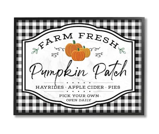 Stupell Industries Farm Fresh Pumpkin Patch Sign Black Checkered Plaid Framed Wall Art